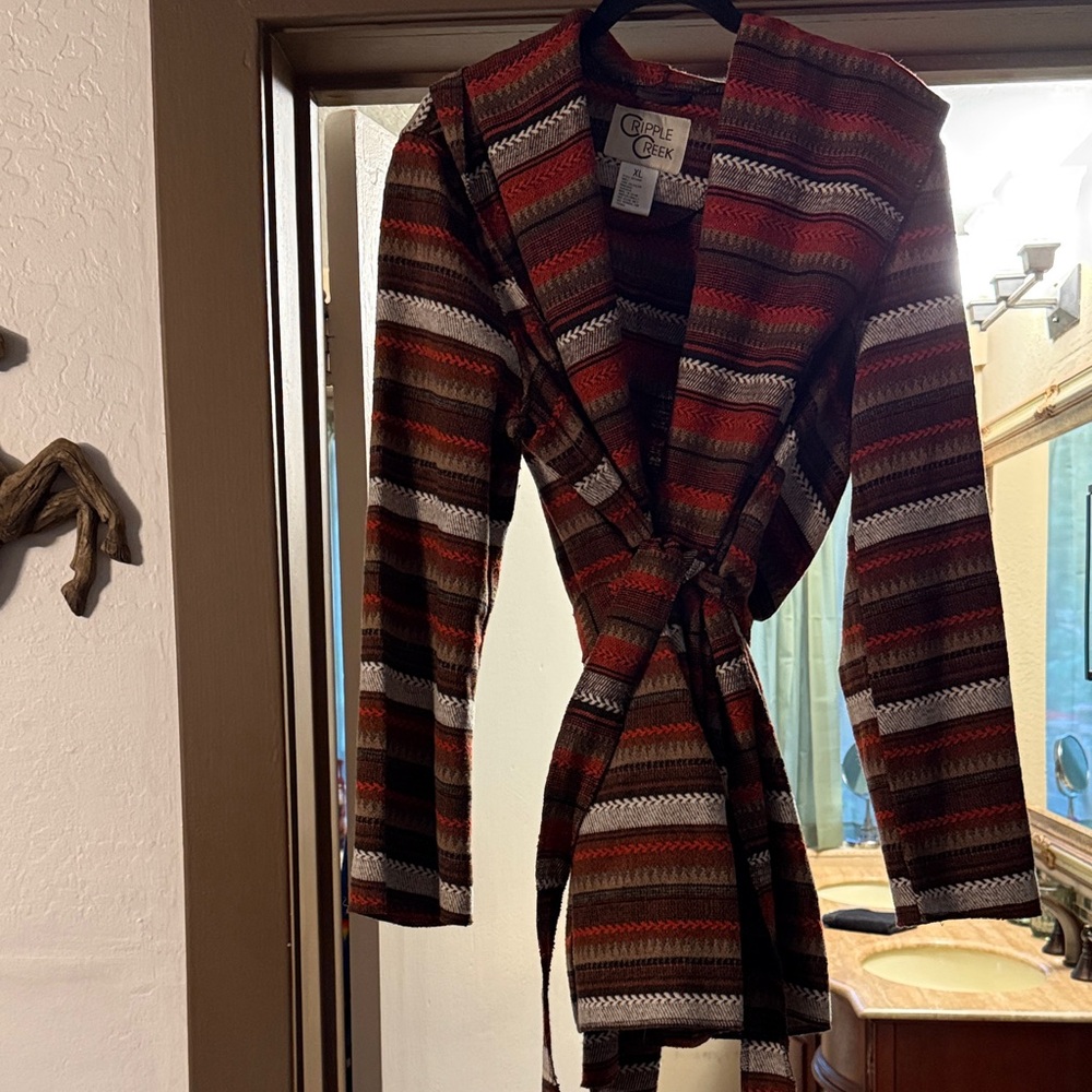Striped Hooded Wrap Jacket with Belt